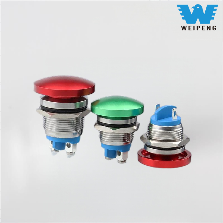 16/19/22 மிமீ காளான் ஹெட் மெட்டல் புஷ் பட்டன் ரீசெட் ஸ்விட்ச்