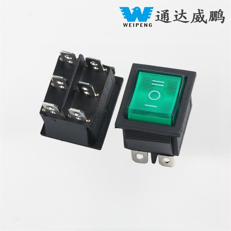 KCD4 பச்சை LED 6-முள்/4-முள் இலுமினேட்டட் 16A 250V ராக்கர் சுவிட்ச்