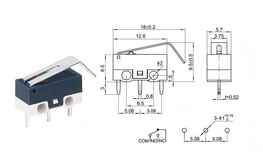 சில்வர் டாட் வளைந்த கைப்பிடி மவுஸ் சுவிட்ச்